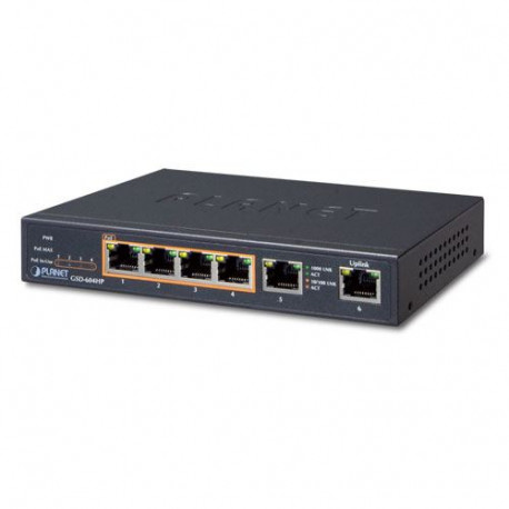 Planet 6-Port Unmanaged Desktop PoE Switch (4x 802.3at PoE Ports (55W) 2x GbE)
