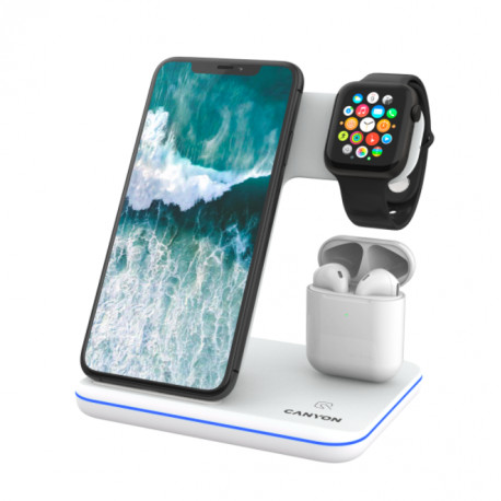 CANYON WS-302 3in1 Wireless charger, with touch button for Running water light, Input 9V/2A, 12V/2A,