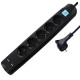 Transmedia 5-way power strip with 2x USB, black, 3m