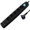 Transmedia 5-way power strip with 2x USB, black, 3m