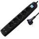 Transmedia 5-way power strip with 2x USB, black, 5m