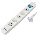 Transmedia 5-way power strip with 2x USB, white, 5m