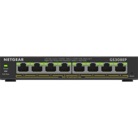 NETGEAR 8-Port Gigabit Ethernet PoE+ Plus Switch (GS308EP) Upravljano L2/L3 Gigabit Ethernet (10/100/1000) Podrška za napajan