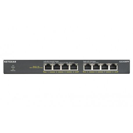 NETGEAR GS308PP Neupravljano Gigabit Ethernet (10/100/1000) Podrška za napajanje putem Etherneta (PoE) Crno