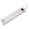 Transmedia Smart 3-way power strip with 4 USB charging ports (total 5V 2,1A)