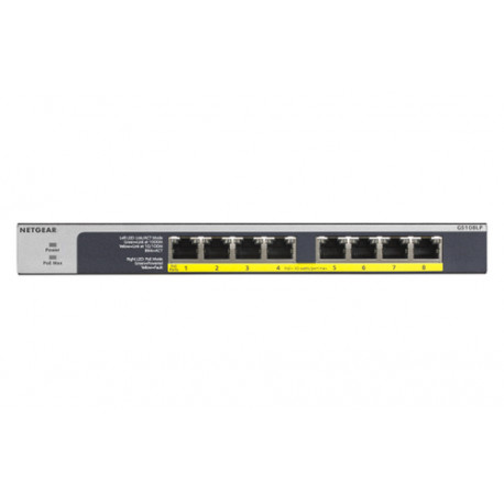 NETGEAR GS108LP Neupravljano Gigabit Ethernet (10/100/1000) Podrška za napajanje putem Etherneta (PoE) 1U Crno, Sivo