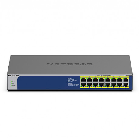 NETGEAR GS516PP Neupravljano Gigabit Ethernet (10/100/1000) Podrška za napajanje putem Etherneta (PoE) Plavo, Sivo