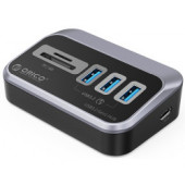 Orico 3-portni USB3.2 tip A hub s čitačem kartica, crni (ORICO-M3U3-3TS-05-BK-BP)