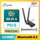 AX3000 Dual Band Wi-Fi 6 Bluetooth PCI Express AdapterSPEED: 2402 Mbps at 5 GHz + 574 Mbps at 2.4 GH