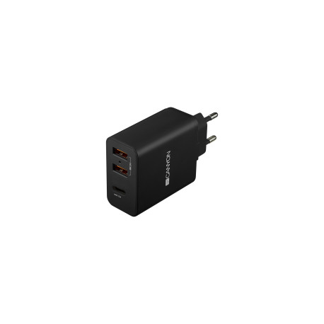 CANYON H-08 Universal 3xUSB AC charger (in wall) with over-voltage protection(1 USB-C with PD Quick
