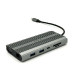 Priključna postaja USB-C 12 v 1, 1x USB-C 3.1, 4x USB-A, USB-C PD100W, 1x HDMI 4K@30Hz, VGA, SD+TF, RJ45, AUX, Aluminij, siva