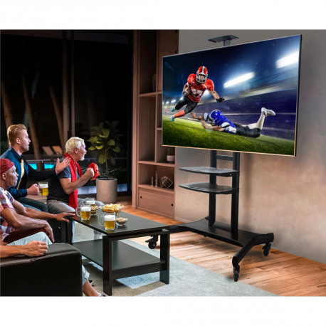 ONKRON Mobile TV Stand for 50-83” TVs with Wheels Shelves Height Adjustable Rolling TV Cart, Black
