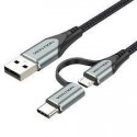 Vention USB 2.0 A Male to 2-in-1 Micro-B USB-C Male Cable 1M, Gray