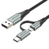 Vention USB 2.0 A Male to 2-in-1 Micro-B USB-C Male Cable 1M, Gray