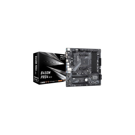 ASRock AMD B450M Pro4 R2.0, S.AM4, DDR4/3200, PCIe 3.0, G-LAN, D-SUB/DVI-D/HDMI, mATX