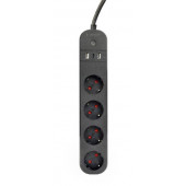 Gembird Smart power strip with USB charger, 4 sockets, black