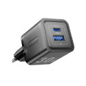 Vention 2-Port USB (C A) GaN Charger (30W 30W) EU-Plug, Black