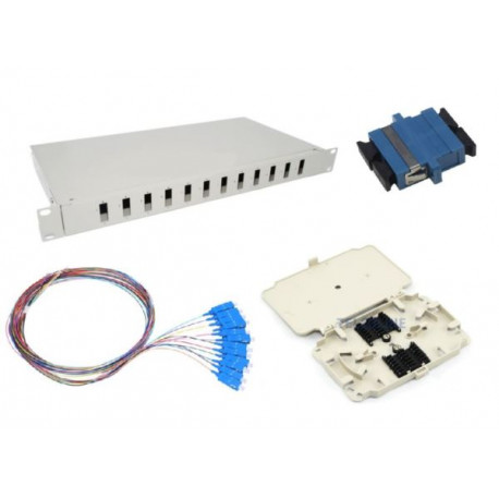 NFO Patch Panel 1U 19" Closed - Singlemode 12x SC UPC Duplex Adapter Pigtail kazeta SET