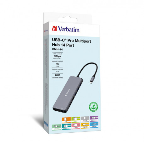 Hub Verbatim CMH-14 32154 USB-C Pro, 14 priključaka, 2x HDMI/VGA/RJ45/3x USB-A 3.2 Gen1/USB-C 3.2 Gen1/2x USB-A 2.0/SD/micro