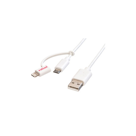 Roline USB2.0 kabel za punjenje i prijenos podataka TIP A(M) na Micro B(M) + Lightning(M),1.0m, bijeli
