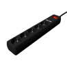 Gembird Power strip with USB charger, 5 sockets, 1.5 m, USB 2A, black