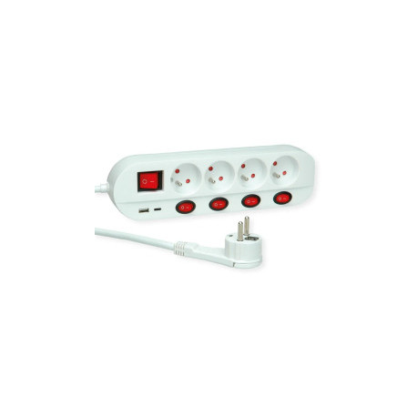 ROLINE naponska letva, 4 utičnice sa individualnim prekidačima, 1×USB A/1×USB C, 1.5m