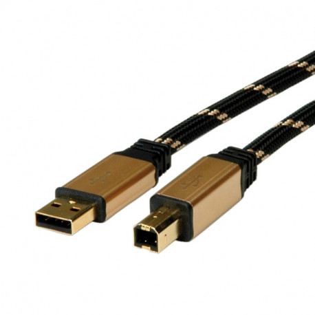 Roline GOLD USB2.0 kabel TIP A/B M/M, 1.8m, crno/zlatni