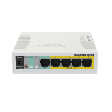 Mikrotik Cloud Smart Switch CSS106-1G-4P-1S (RB260GSP) 5-port Gigabit PoE-out smart preklopnik sa SFP cage, SwOS, plasti
