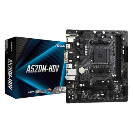 Asrock MB A520M-HDV, S. AM4, DDR4/4733+(OC), PCIe 3.0, G-LAN, VGA/DVI-D/HDMI, mATX