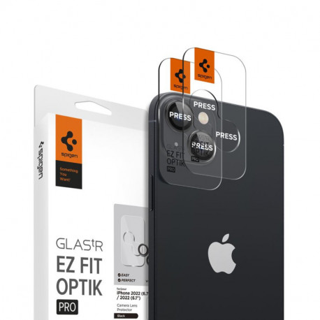 Spigen Glass EZ Fit Optik Pro, zaštitno staklo za kameru telefona, 2 kom, crno - iPhone 14/iPhone 14 Plus (AGL05213)