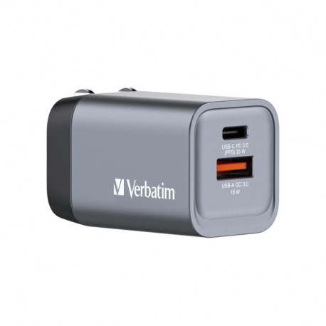Verbatim GNC-35 GaN zidni punjač 35W, 1×USB-C PD 35W / 1×USB-A QC3.0 