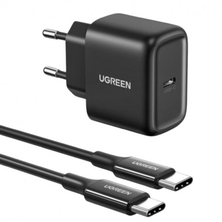 UGREEN zidni punjač 25W, USB-C, PD3.0/QC4.0, crni + USB-C/USB-C kabel 2.0m