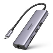 UGREEN 7-portni USB-C HUB 2xUSB-A 3.0, 1xHDMI 4K 60Hz, 1xRJ45, 1xSD, 1xTF, 1x USB-C PD, sivi 