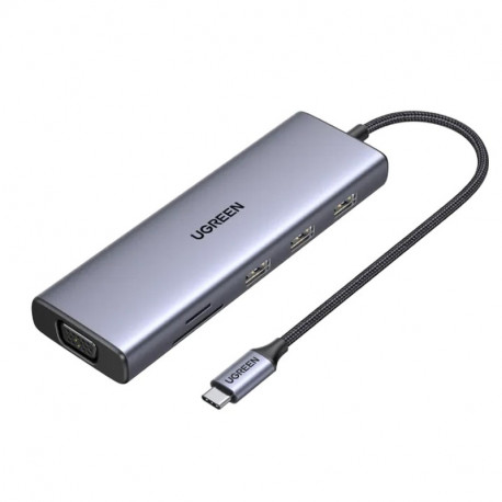 UGREEN 10-portni USB-C HUB 3×USB-A 3.0, 1xUSB- C PD, VGA, HDMI, 1xG-LAN, 1xSD, 1xTF, 3.5mm, sivi