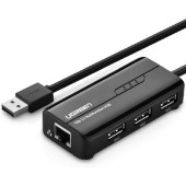 UGREEN 4-portni USB-A HUB 1xEthernet, 3xUSB-A 2.0, 100Mbps, crni