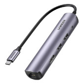 UGREEN 5-portni USB-C HUB 2xUSB-A 3.0 A, 1xHDMI, 1xRJ45, 1x USB-C PD, sivi