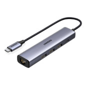 UGREEN 5-portni USB-C HUB 3xUSB PD, 1xRJ45, sivi