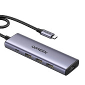 UGREEN 5-portni USB-C HUB 3x USB-A 3.2, 1xUSB-C PD, 1xHDMI 4K 30 fps, sivi