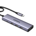 UGREEN 5-portni USB-C HUB 3x USB-A 3.2, 1xUSB-C PD, 1xHDMI 4K 30 fps, sivi