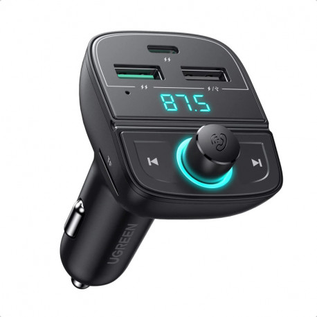 UGREEN FM transmiter za auto LED zaslon, Bluetooth, TF kartica 128 GB, USB-C, 2x USB, Quick charge 3.0, crni