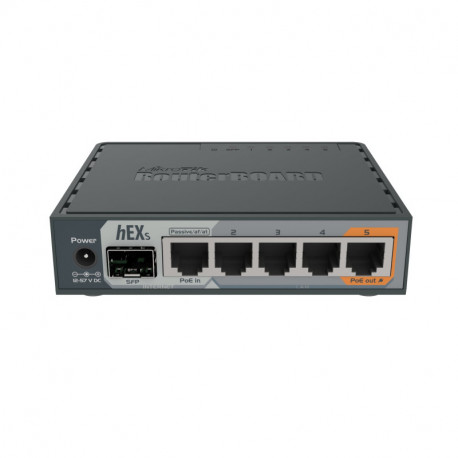 Mikrotik RB760iGS hEX S with Dual Core 880MHz MHz CPU, 256MB RAM, 5×G-LAN, SFP, USB, PoE-out-port 5,