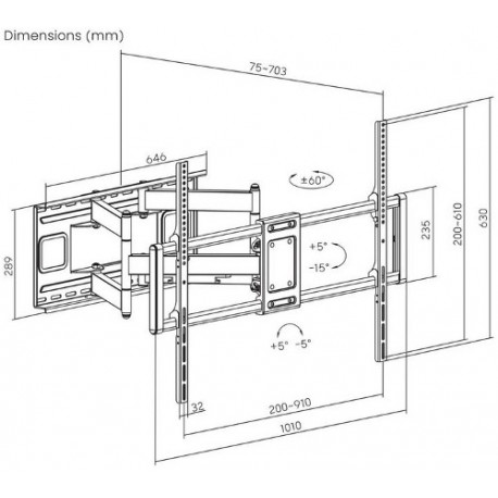 Manhattan TV nosač zidni 60"-120" do 120kg, crni