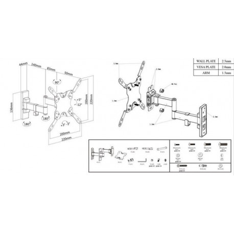 Manhattan TV nosač zidni 13"-43" do 20kg, crni