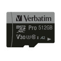 Verbatim memorijska kartica PRO Micro SDXC 512GB, U3, A2, V30, Class 10 Card + adapter