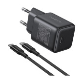 UGREEN zidni punjač 30W, USB-C, GaN, crni + USB-C kabel, 1m