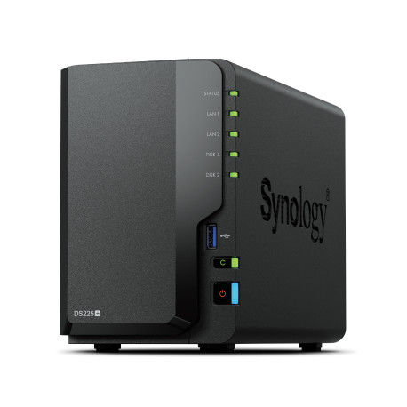 Synology DS225+ DiskStation 2-bay All-in-1 NAS server, 2.5"/3.5" HDD/SSD podrška, Hot Swappable HDD, 2GB, 1×2.5GbE, 1x1GbE, 2