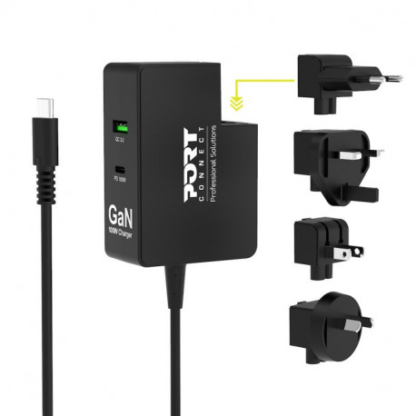 Port zidni punjač GaN 100W USB-C/A, international