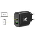 Port zidni punjač GaN 65W USB-C/USB-A, crni