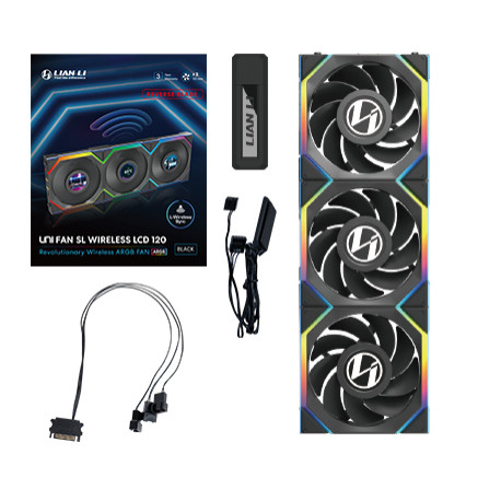 Lian Li UNI FAN SL Wireless LCD 120 Reverse Blade Kućište računala Ventilator 12 cm Crno 3 kom