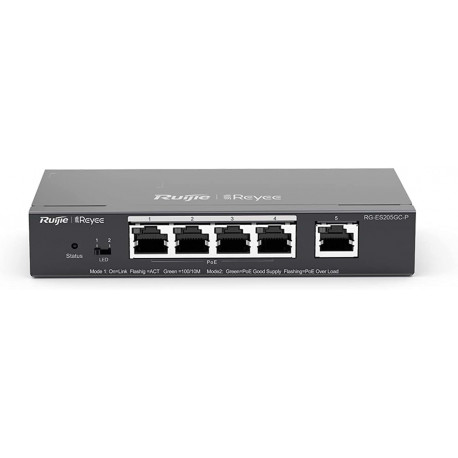Ruijie switch 5-port Cloud Man. 4 PoE+RG-ES205GC-P4 PoE/POE+Ports,54W PoE PWR budget,Desktop Steel C